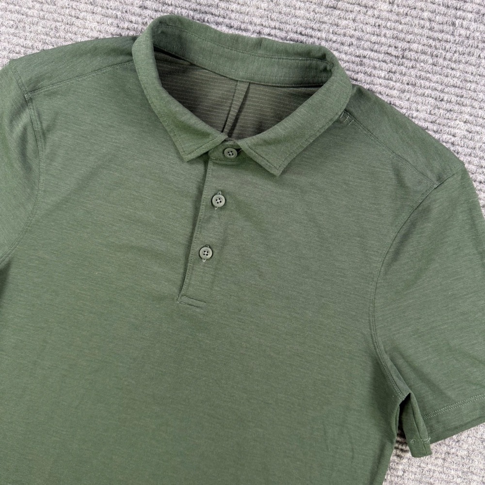 Lululemon Short Sleeve Polo Shirt Men Small Olive Green Athletic Workout No Tag